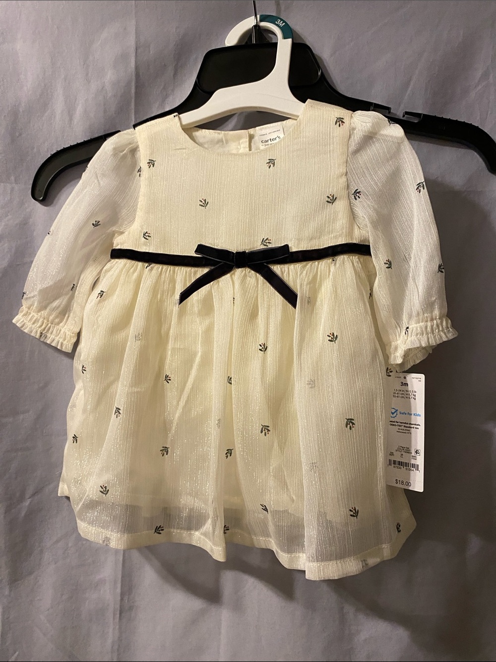 Carter's Cream Dress with Navy Bow and Accents